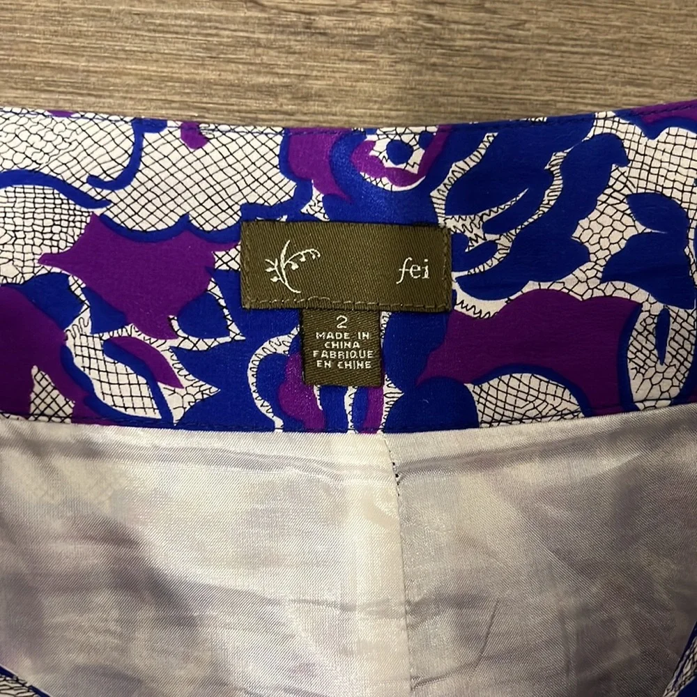 Anthropologie Fei 100% Silk Purple/Blue Floral Pencil Skirt Size 2 - Picture 9 of 12